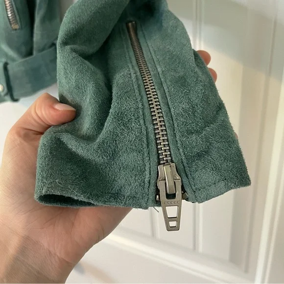 Blank NYC Suede Moto Jacket Sage Green Leather Size XL - Picture 9 of 15